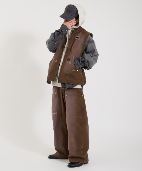Perushu(ペルーシュ)の「DAMAGE FADED DUCK DOUBLE ZIP VEST/ダメージフェードダックダブルジップベスト(ベスト・メンズ・ブラック/ブラウン・LARGE/MEDIUM)」の20枚目の写真