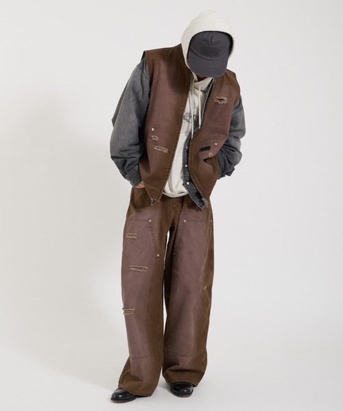 Perushu(ペルーシュ)の「DAMAGE FADED DUCK DOUBLE ZIP VEST/ダメージフェードダックダブルジップベスト(ベスト・メンズ・ブラック/ブラウン・LARGE/MEDIUM)」の21枚目の写真