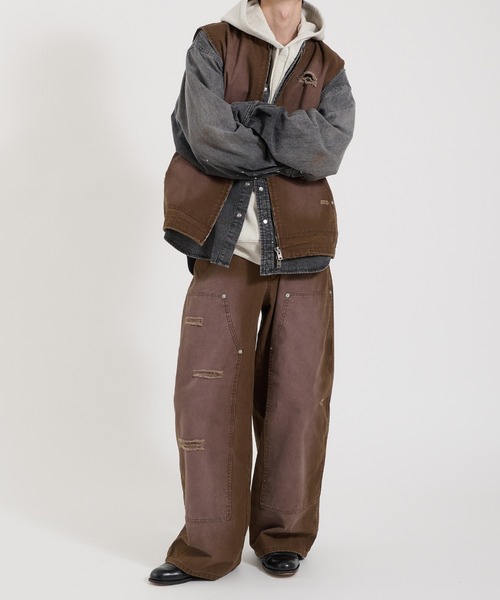 Perushu(ペルーシュ)の「DAMAGE FADED DUCK DOUBLE ZIP VEST/ダメージフェードダックダブルジップベスト(ベスト・メンズ・ブラック/ブラウン・LARGE/MEDIUM)」の22枚目の写真