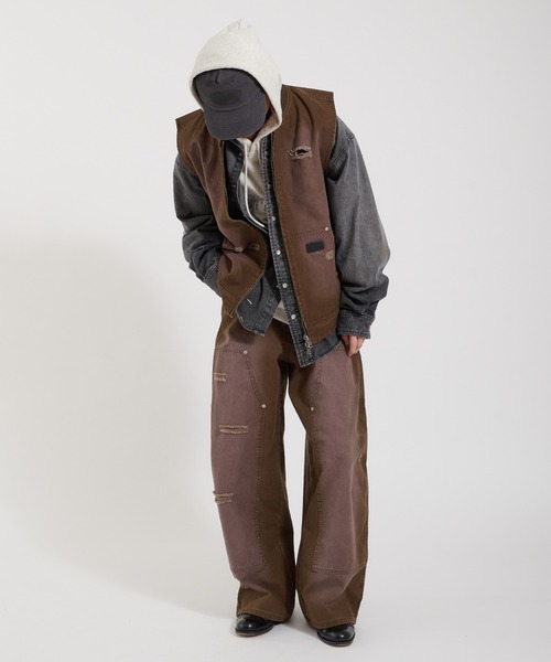 Perushu(ペルーシュ)の「DAMAGE FADED DUCK DOUBLE ZIP VEST/ダメージフェードダックダブルジップベスト(ベスト・メンズ・ブラック/ブラウン・LARGE/MEDIUM)」の19枚目の写真