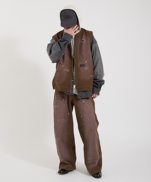 Perushu(ペルーシュ)の「DAMAGE FADED DUCK DOUBLE ZIP VEST/ダメージフェードダックダブルジップベスト(ベスト・メンズ・ブラック/ブラウン・LARGE/MEDIUM)」の18枚目の写真