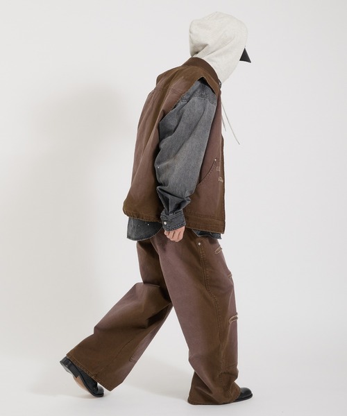 Perushu(ペルーシュ)の「DAMAGE FADED DUCK DOUBLE ZIP VEST/ダメージフェードダックダブルジップベスト(ベスト・メンズ・ブラック/ブラウン・LARGE/MEDIUM)」の17枚目の写真