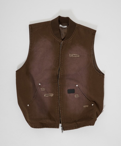 Perushu(ペルーシュ)の「DAMAGE FADED DUCK DOUBLE ZIP VEST/ダメージフェードダックダブルジップベスト(ベスト・メンズ・ブラック/ブラウン・LARGE/MEDIUM)」の12枚目の写真