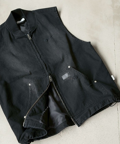 Perushu(ペルーシュ)の「DAMAGE FADED DUCK DOUBLE ZIP VEST/ダメージフェードダックダブルジップベスト(ベスト・メンズ・ブラック/ブラウン・LARGE/MEDIUM)」の11枚目の写真