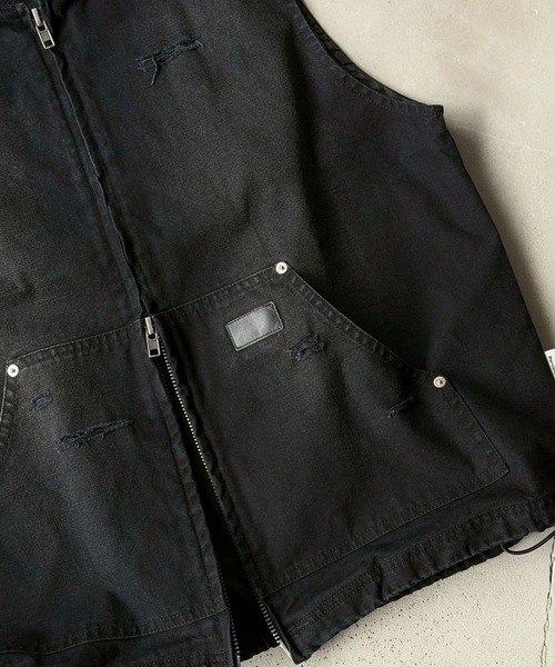 Perushu(ペルーシュ)の「DAMAGE FADED DUCK DOUBLE ZIP VEST/ダメージフェードダックダブルジップベスト(ベスト・メンズ・ブラック/ブラウン・LARGE/MEDIUM)」の10枚目の写真