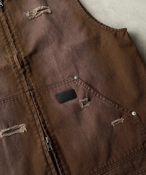 Perushu(ペルーシュ)の「DAMAGE FADED DUCK DOUBLE ZIP VEST/ダメージフェードダックダブルジップベスト(ベスト・メンズ・ブラック/ブラウン・LARGE/MEDIUM)」の8枚目の写真