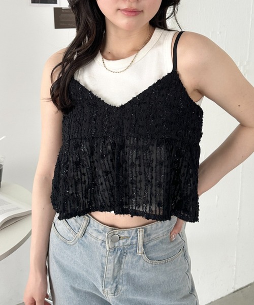 CLEA(クレア)の「ふんわりギャザーシアーキャミトップス(キャミソール・レディース・ライトブルー/ブラック/アイボリー・FREE)」の3枚目の写真