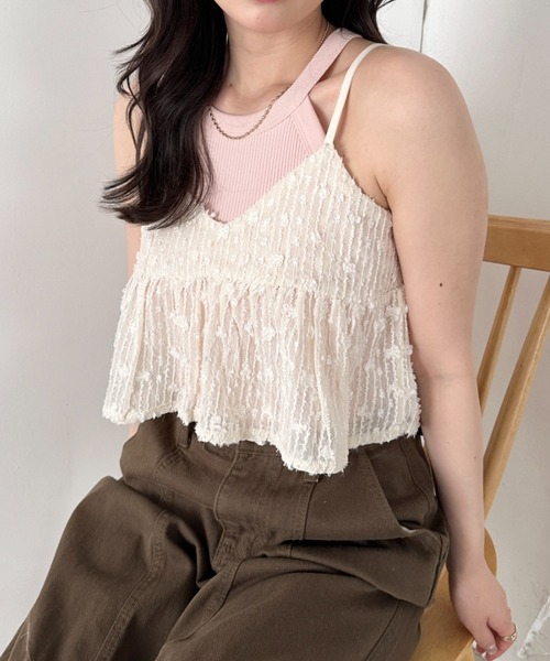 CLEA(クレア)の「ふんわりギャザーシアーキャミトップス(キャミソール・レディース・ライトブルー/ブラック/アイボリー・FREE)」の4枚目の写真