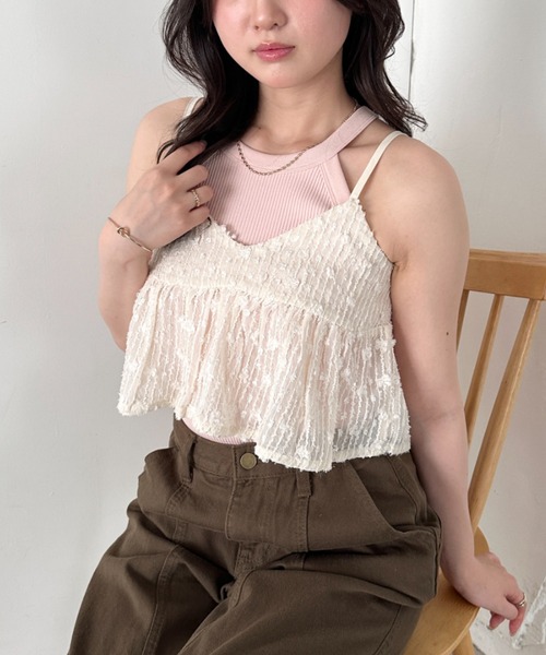 CLEA(クレア)の「ふんわりギャザーシアーキャミトップス(キャミソール・レディース・ライトブルー/ブラック/アイボリー・FREE)」の5枚目の写真