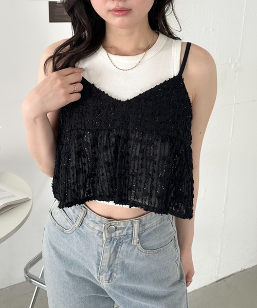 CLEA(クレア)の「ふんわりギャザーシアーキャミトップス(キャミソール・レディース・ライトブルー/ブラック/アイボリー・FREE)」の11枚目の写真