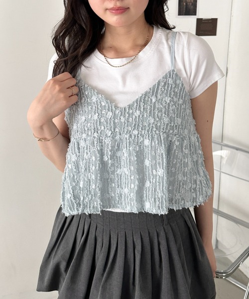 CLEA(クレア)の「ふんわりギャザーシアーキャミトップス(キャミソール・レディース・ライトブルー/ブラック/アイボリー・FREE)」の16枚目の写真