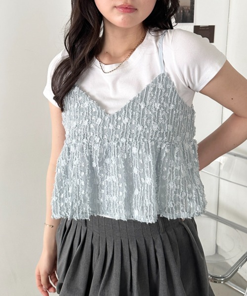 CLEA(クレア)の「ふんわりギャザーシアーキャミトップス(キャミソール・レディース・ライトブルー/ブラック/アイボリー・FREE)」の17枚目の写真