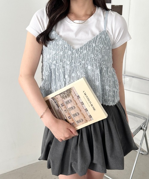 CLEA(クレア)の「ふんわりギャザーシアーキャミトップス(キャミソール・レディース・ライトブルー/ブラック/アイボリー・FREE)」の19枚目の写真