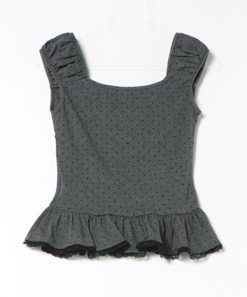 Nia(ニア)の「Nia(ニア)/ドット柄ペプラムフリルトップス(Tシャツ/カットソー・レディース・チャコールグレー/ホワイト/ライトブルー・FREE)」の8枚目の写真