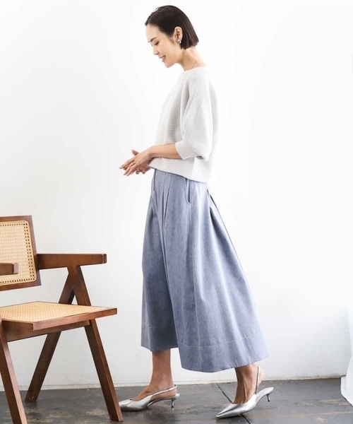 MICHEL KLEIN(ミッシェル・クラン)の「デニムライクシャンブレー Aラインスカート(スカート・レディース・ネイビー/グレー・38)」の6枚目の写真