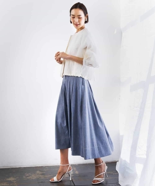 MICHEL KLEIN(ミッシェル・クラン)の「デニムライクシャンブレー Aラインスカート(スカート・レディース・ネイビー/グレー・38)」の10枚目の写真