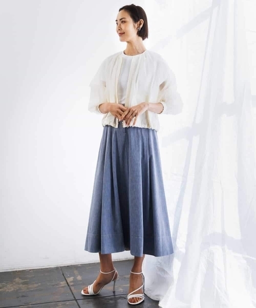 MICHEL KLEIN(ミッシェル・クラン)の「デニムライクシャンブレー Aラインスカート(スカート・レディース・ネイビー/グレー・38)」の11枚目の写真