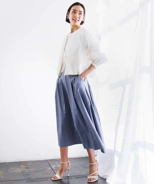 MICHEL KLEIN(ミッシェル・クラン)の「デニムライクシャンブレー Aラインスカート(スカート・レディース・ネイビー/グレー・38)」の12枚目の写真