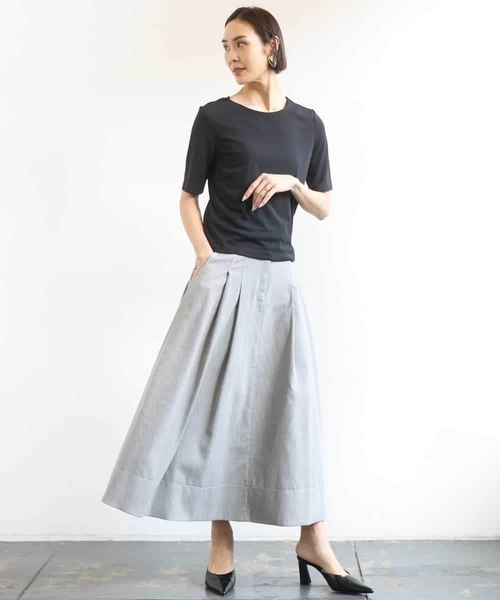 MICHEL KLEIN(ミッシェル・クラン)の「デニムライクシャンブレー Aラインスカート(スカート・レディース・ネイビー/グレー・38)」の19枚目の写真