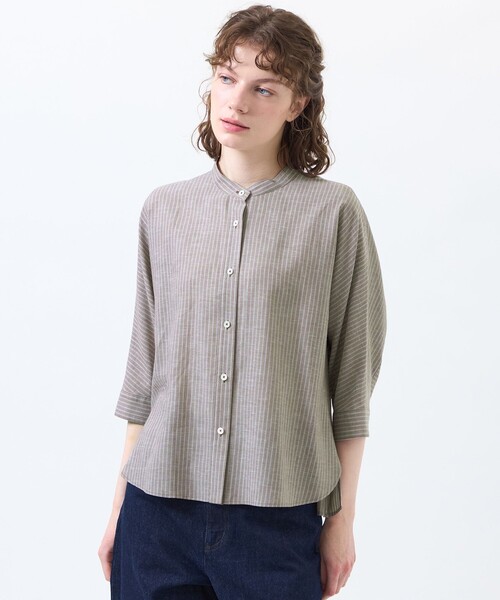 MACKINTOSH PHILOSOPHY(マッキントッシュ フィロソフィー)の「リネンミックスバンドカラーブラウス(シャツ/ブラウス・レディース・ブルー系その他2/ブラウン系その他4/ピンク系その他2・36/38)」の1枚目の写真