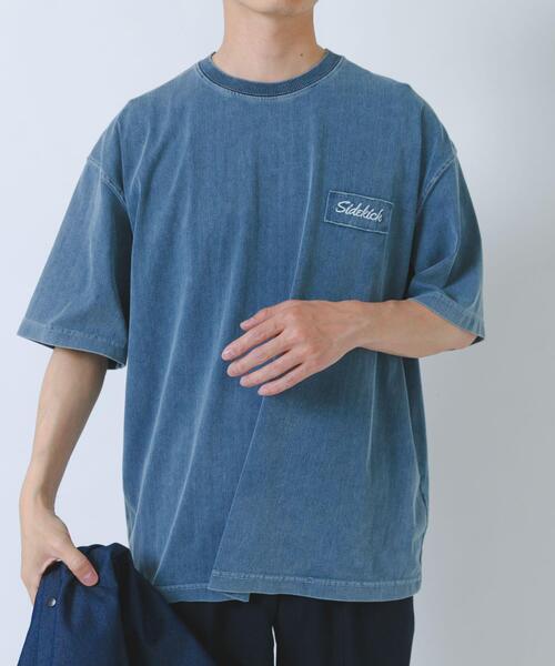 サルセーション　ブルーデニム　Tシャツ　XS セール】HIGH COOLワンポイント刺繍デニムTシャツ（Tシャツ/カットソー