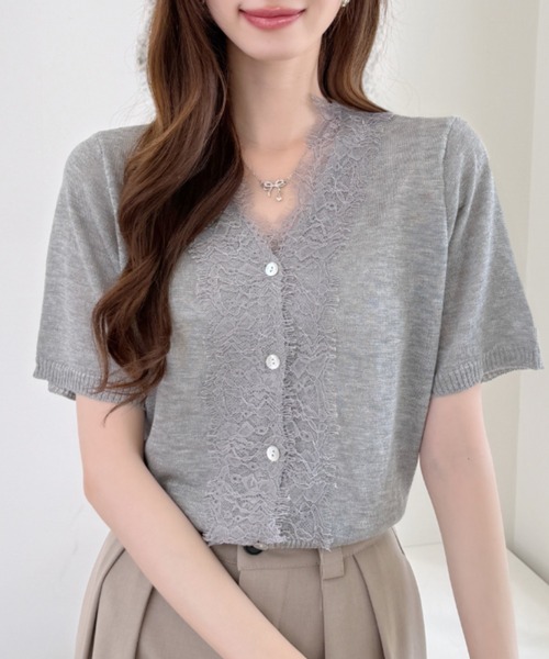 Ada.（エイダ）の「Vネック レース シアー サマー ニット カーディガン（カーディガン/ボレロ・レディース・ブルー/グレー/ブラック/オフホワイト/イエロー・FREE）」の17枚目の写真