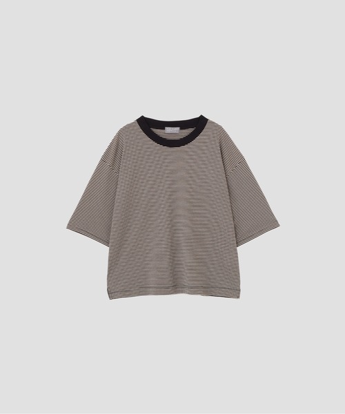 MARGARET HOWELL（マーガレットハウエル）の「COTTON MINI STRIPE JERSEY（Tシャツ/カットソー・レディース・ブラック/ネイビー・2）」の5枚目の写真
