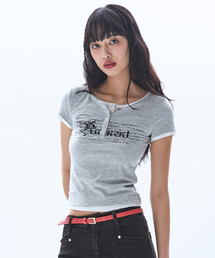 RAIMENT（レイメント）の「(W) ウィメンズスリムレイヤードヘンリーネックハーフTシャツ_グレー（Tシャツ/カットソー）」
