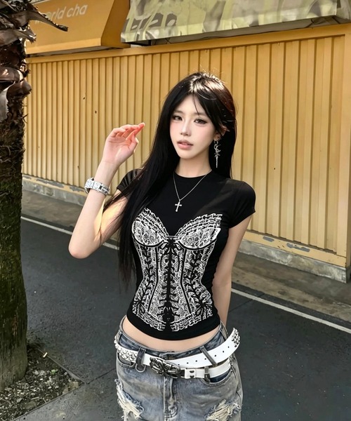 AsheKsha（アシクシャ）の「半袖Tシャツ（Tシャツ/カットソー・レディース・ブラック・M）」の3枚目の写真