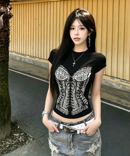 AsheKsha（アシクシャ）の「半袖Tシャツ（Tシャツ/カットソー・レディース・ブラック・M）」の4枚目の写真