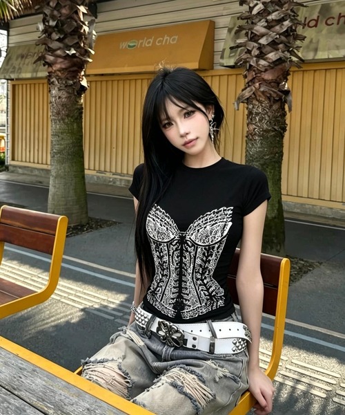 AsheKsha（アシクシャ）の「半袖Tシャツ（Tシャツ/カットソー・レディース・ブラック・M）」の5枚目の写真