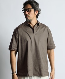 C/L STRETCH SKIPPER SHIRT：綿麻ストレッチ 涼感スキッパーシャツ/ 防縮加工 / 大人カジュアル / ビジカジ / 清涼感