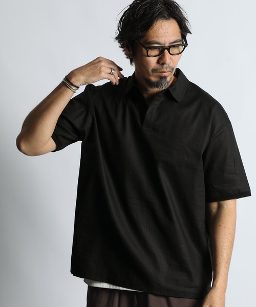 The DUFFER of ST.GEORGE(ザダファーオブセントジョージ)の「C/L STRETCH SKIPPER SHIRT:綿麻ストレッチ 涼感スキッパーシャツ/ 防縮加工 / 大人カジュアル / ビジカジ / 清涼感(シャツ/ブラウス・メンズ・ブラウン/ブラック/ブルーグレー・LARGE/MEDIUM/SMALL/X-LARGE)」の1枚目の写真
