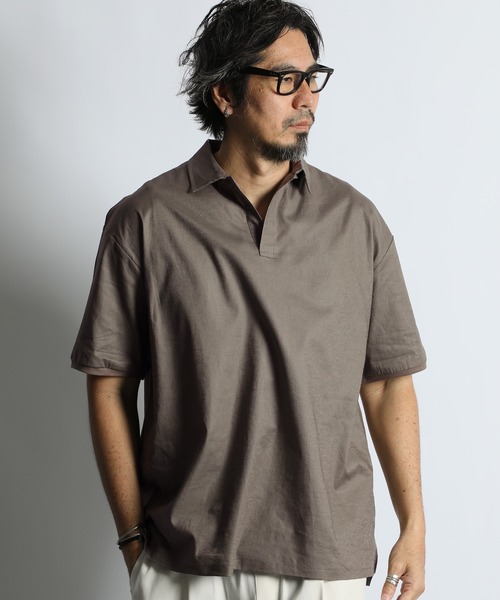 The DUFFER of ST.GEORGE(ザダファーオブセントジョージ)の「C/L STRETCH SKIPPER SHIRT:綿麻ストレッチ 涼感スキッパーシャツ/ 防縮加工 / 大人カジュアル / ビジカジ / 清涼感(シャツ/ブラウス・メンズ・ブラウン/ブラック/ブルーグレー・LARGE/MEDIUM/SMALL/X-LARGE)」の18枚目の写真