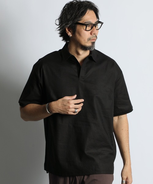 The DUFFER of ST.GEORGE(ザダファーオブセントジョージ)の「C/L STRETCH SKIPPER SHIRT:綿麻ストレッチ 涼感スキッパーシャツ/ 防縮加工 / 大人カジュアル / ビジカジ / 清涼感(シャツ/ブラウス・メンズ・ブラウン/ブラック/ブルーグレー・LARGE/MEDIUM/SMALL/X-LARGE)」の14枚目の写真