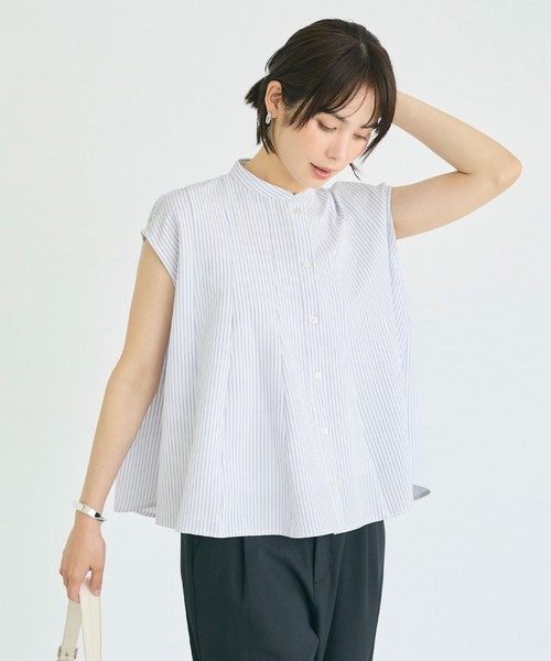 coca(coca)(コカ)の「サッカータックフレアブラウス(シャツ/ブラウス・レディース・ホワイト/ブルー・L/M/S)」の8枚目の写真