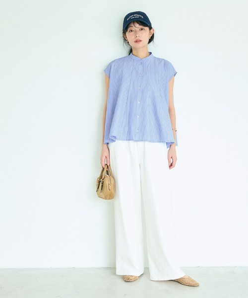 coca(coca)(コカ)の「サッカータックフレアブラウス(シャツ/ブラウス・レディース・ホワイト/ブルー・L/M/S)」の10枚目の写真