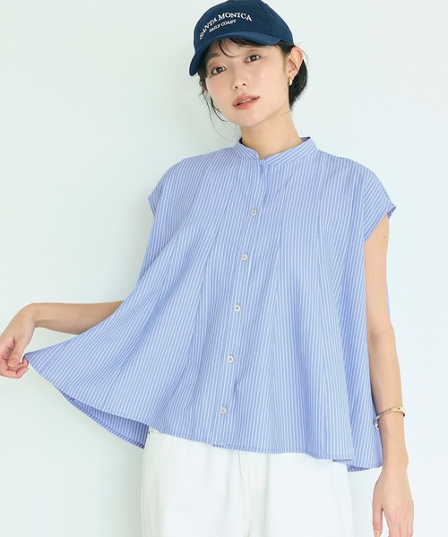 coca(coca)(コカ)の「サッカータックフレアブラウス(シャツ/ブラウス・レディース・ホワイト/ブルー・L/M/S)」の14枚目の写真