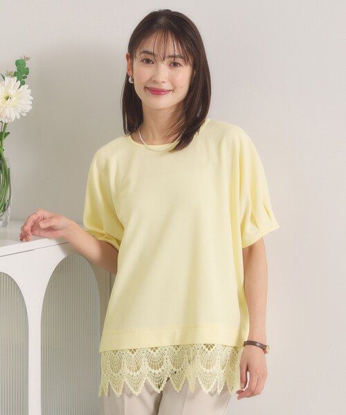 ITS'DEMO(イッツデモ)の「【洗濯機OK】裾レースプルオーバー(Tシャツ/カットソー・レディース・オフホワイト/ライトイエロー系/グリーン系/ブラック・00)」の4枚目の写真