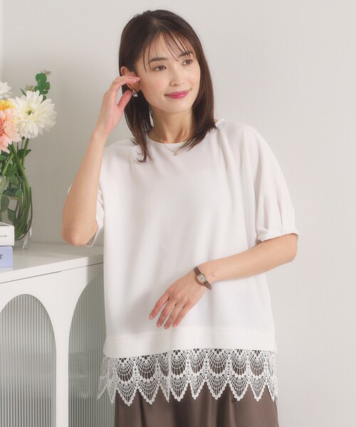 ITS'DEMO(イッツデモ)の「【洗濯機OK】裾レースプルオーバー(Tシャツ/カットソー・レディース・オフホワイト/ライトイエロー系/グリーン系/ブラック・00)」の2枚目の写真