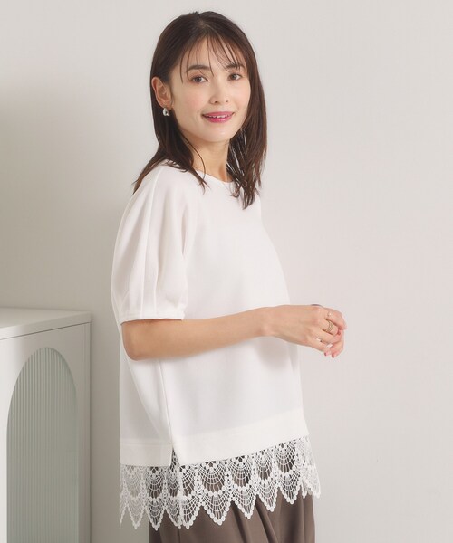 ITS'DEMO(イッツデモ)の「【洗濯機OK】裾レースプルオーバー(Tシャツ/カットソー・レディース・オフホワイト/ライトイエロー系/グリーン系/ブラック・00)」の5枚目の写真