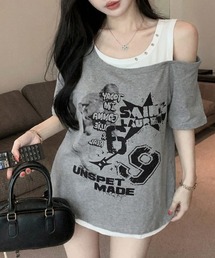 ワンショルレイヤード風ロゴTシャツ
