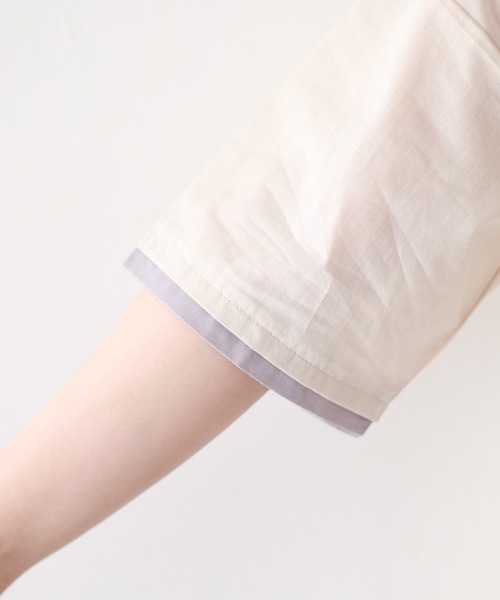 Emago（イマゴ）の「EMAGO ﾋﾟﾝﾀｯｸ花刺繍ｼｬﾂ 5分袖（シャツ/ブラウス・レディース・ネイビー/ホワイト/ベージュ・FREE）」の10枚目の写真