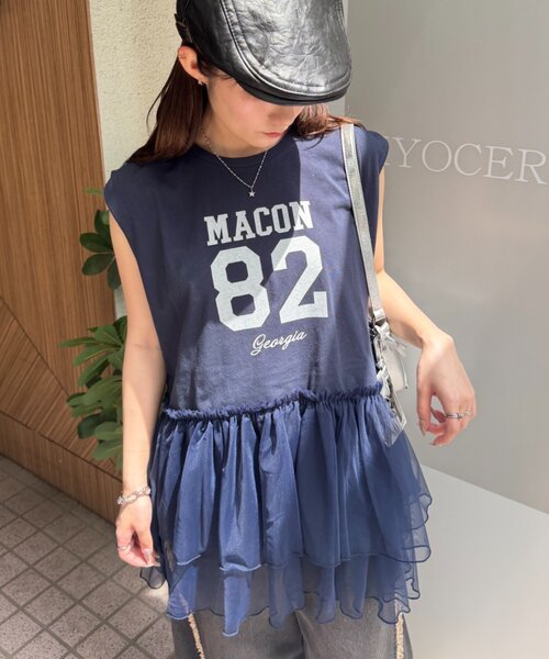 w closet(ダブルクローゼット)の「ナンバリングギャザーT 夏服(Tシャツ/カットソー・レディース・オレンジ/ネイビー/グレー/オフホワイト・FREE)」の1枚目の写真