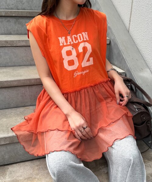 w closet(ダブルクローゼット)の「ナンバリングギャザーT 夏服(Tシャツ/カットソー・レディース・オレンジ/ネイビー/グレー/オフホワイト・FREE)」の4枚目の写真