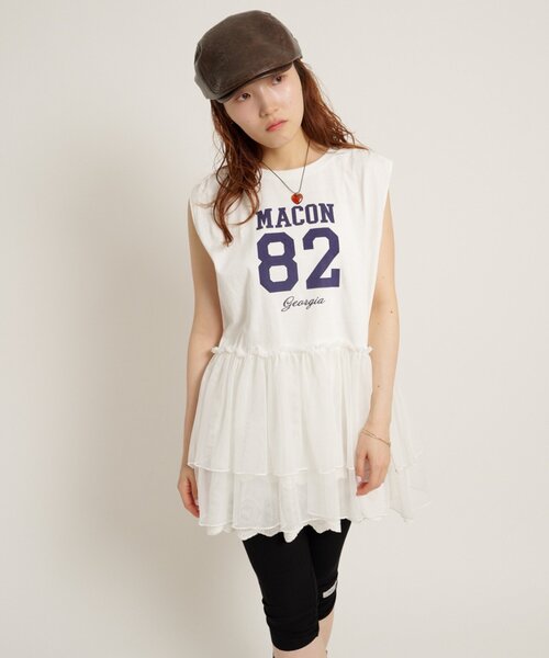 w closet(ダブルクローゼット)の「ナンバリングギャザーT 夏服(Tシャツ/カットソー・レディース・オレンジ/ネイビー/グレー/オフホワイト・FREE)」の5枚目の写真