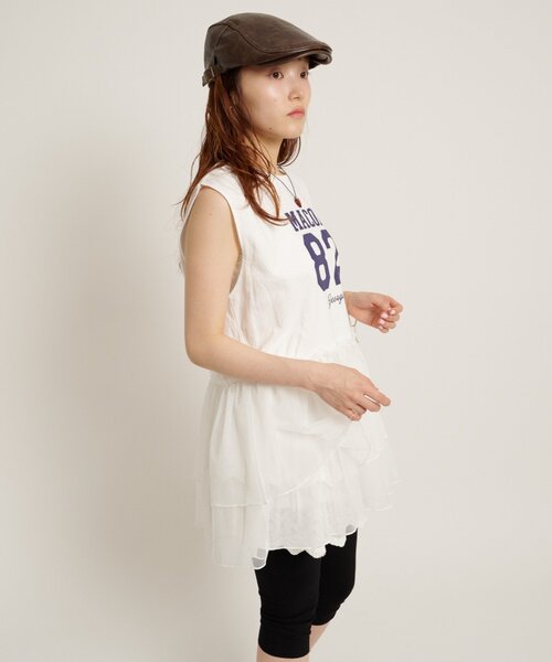 w closet(ダブルクローゼット)の「ナンバリングギャザーT 夏服(Tシャツ/カットソー・レディース・オレンジ/ネイビー/グレー/オフホワイト・FREE)」の6枚目の写真