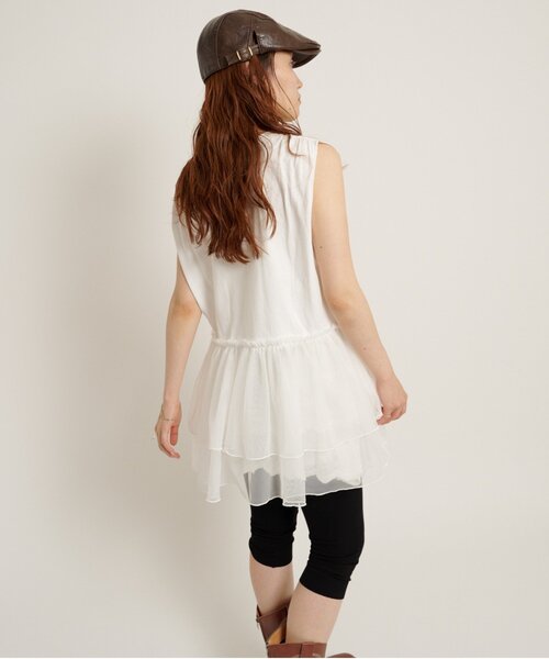 w closet(ダブルクローゼット)の「ナンバリングギャザーT 夏服(Tシャツ/カットソー・レディース・オレンジ/ネイビー/グレー/オフホワイト・FREE)」の7枚目の写真