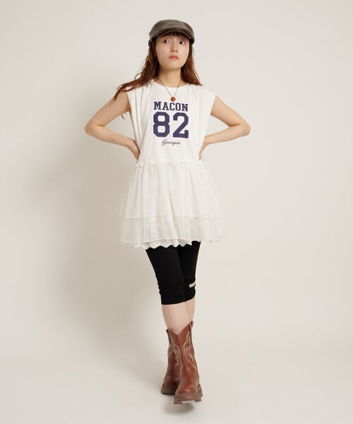 w closet(ダブルクローゼット)の「ナンバリングギャザーT 夏服(Tシャツ/カットソー・レディース・オレンジ/ネイビー/グレー/オフホワイト・FREE)」の9枚目の写真