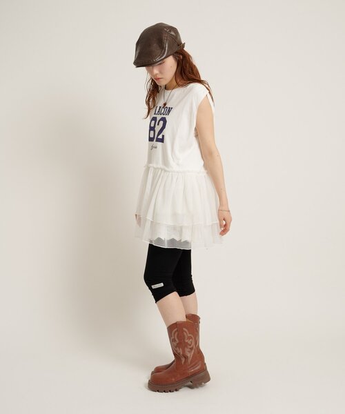 w closet(ダブルクローゼット)の「ナンバリングギャザーT 夏服(Tシャツ/カットソー・レディース・オレンジ/ネイビー/グレー/オフホワイト・FREE)」の13枚目の写真